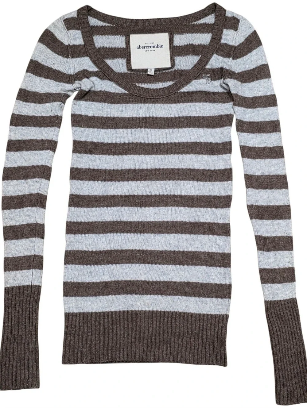 Abercrombie vintage grey and brown striped rabbit hair blend knit sweater - Picture 3 of 6